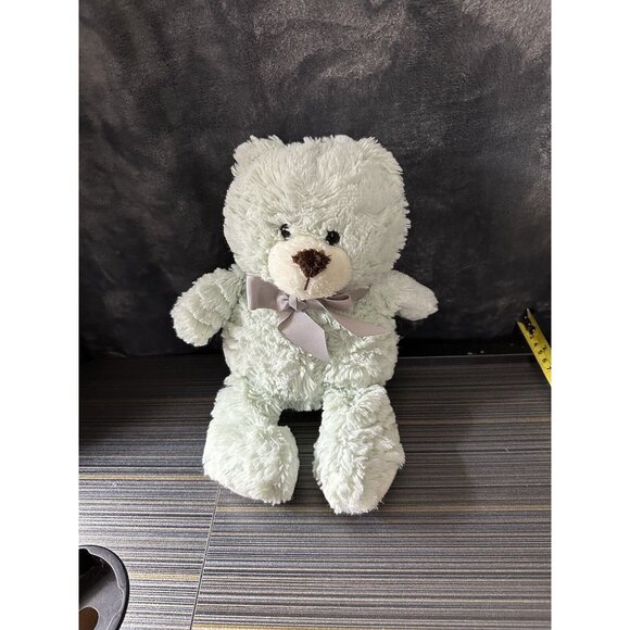 Animal Adventure Mint Green White Teddy Bear Plush 11 Inch Shaggy Green Bow 2017 - Picture 3 of 10